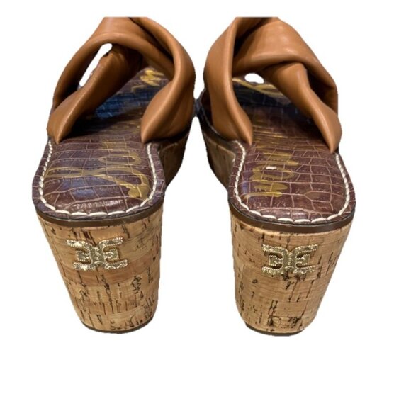 Sam Edelman Ramsey Sandals Womens US 6.5 Brown Leather Cork Wedge - Picture 4 of 4